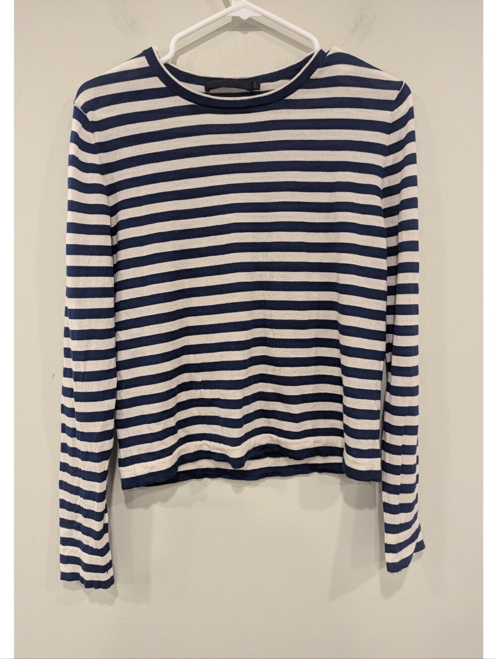 Jenni Kayne Blue White Stripe 100% Merino Wool Sweater Size Medium